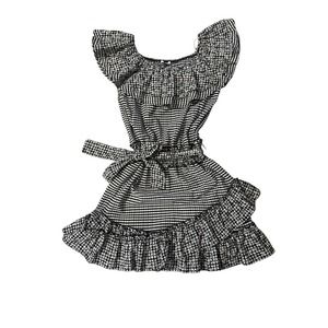 BTFL-life Gingham smocked black and white ruffle dress